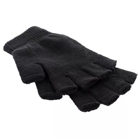 Kışlık Siyah Parmaksız Kesik Yarım Parmak Örme Triko Eldiven Winter Fingerless Gloves