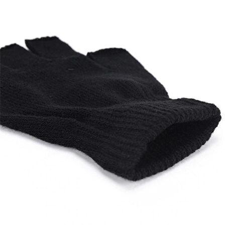 Kışlık Siyah Parmaksız Kesik Yarım Parmak Örme Triko Eldiven Winter Fingerless Gloves