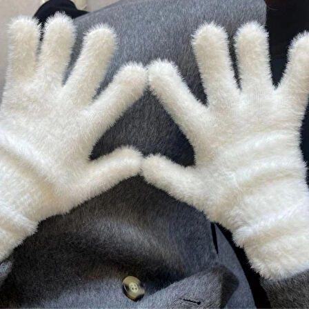 Kadın Kışlık Yumuşak Dokulu Peluş Rahat Kullanım Eldiven Winter Soft Gloves