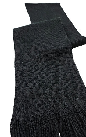 Kışlık Siyah Yumuşak Dokulu Püskül Detaylı Esnek Triko Örgü Basic Atkı Scarf