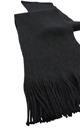 Kışlık Siyah Yumuşak Dokulu Püskül Detaylı Esnek Triko Örgü Basic Atkı Scarf