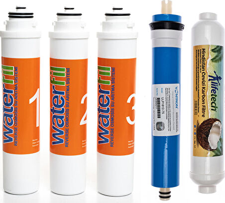 Sulook Waterlife Su Arıtma Cihazı Uyumlu Tak-Çevir 5'li Filtre Seti, Vontron Membranlı