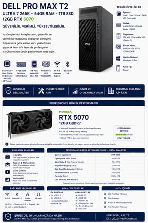 Pro Max T2 Core Ultra 7 265K RTX 5070 12GB 64GB RAM 12TB SSD 27" FHD Win11 Home FCT22505P804 Masaüstü İş İstasyonu + PER4 USB Bellek