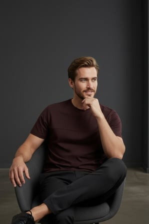 Erkek Bordo Oversize Bisiklet Yaka Normal ve Battal Beden T-Shirt - 172