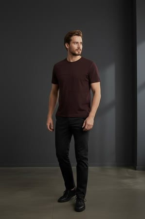 Erkek Bordo Oversize Bisiklet Yaka Normal ve Battal Beden T-Shirt - 172