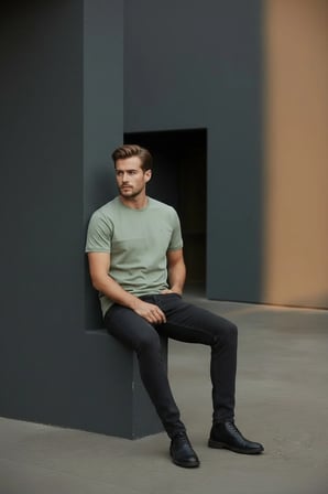 Erkek Yeşil Oversize Bisiklet Yaka Normal ve Battal Beden T-Shirt - 172