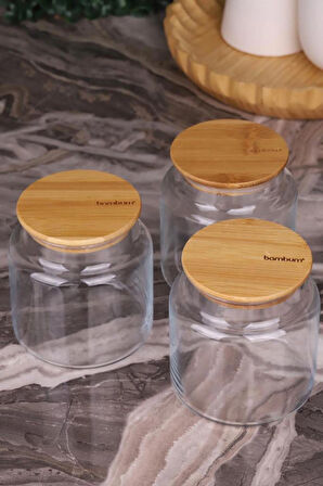 Zone - 3'lü Cam Saklama Kabı 800ml Vakumlu Bambu Kapaklı