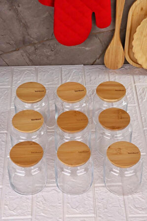 Zone - 9'lu Cam Saklama Kabı 800ml Vakumlu Bambu Kapaklı
