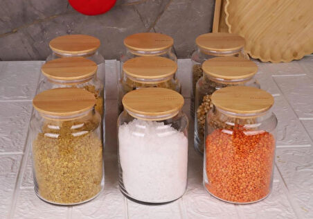 Zone - 9'lu Cam Saklama Kabı 800ml Vakumlu Bambu Kapaklı