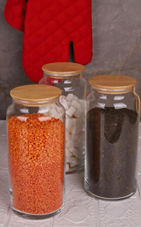 Zone - 3'lü Cam Saklama Kabı 1300ml Vakumlu Bambu Kapaklı