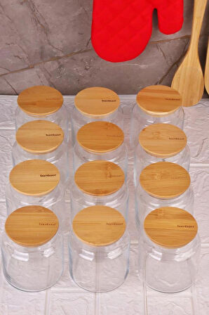 Zone - 12'li Cam Saklama Kabı 800ml Vakumlu Bambu Kapaklı