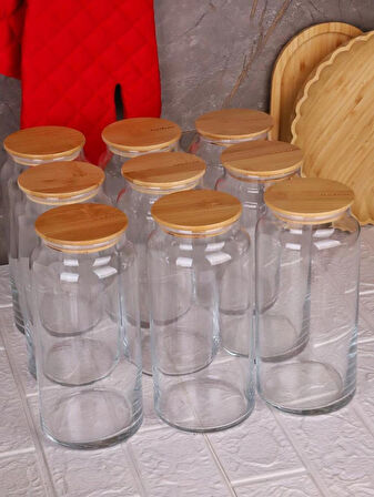 Zone - 9'lu Cam Saklama Kabı 1300ml Vakumlu Bambu Kapaklı