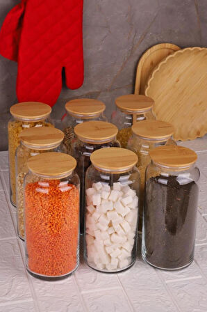 Zone - 9'lu Cam Saklama Kabı 1300ml Vakumlu Bambu Kapaklı