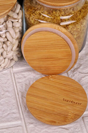 Zone - 3'lü Cam Saklama Kabı 600ml-800ml-1300ml Vakumlu Bambu Kapaklı