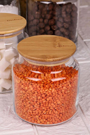 Zone - 9'lu Cam Saklama Kabı 600ml-800ml-1300ml Vakumlu Bambu Kapaklı