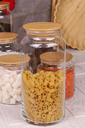 Zone - 6'lı Cam Saklama Kabı 600ml-800ml-1300ml Vakumlu Bambu Kapaklı