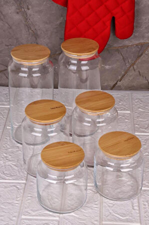 Zone - 6'lı Cam Saklama Kabı 600ml-800ml-1300ml Vakumlu Bambu Kapaklı