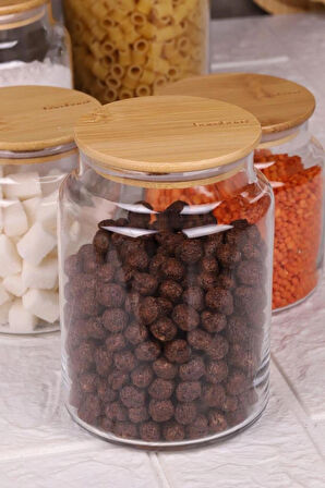 Zone - 6'lı Cam Saklama Kabı 600ml-800ml-1300ml Vakumlu Bambu Kapaklı