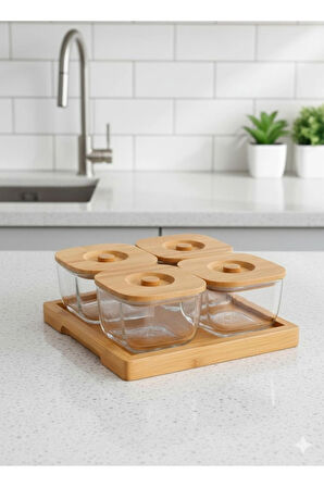 Naturel Bambu & Cam 9 Parça Kare Kahvaltılık Seti