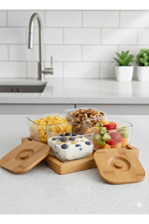 Naturel Bambu & Cam 9 Parça Kare Kahvaltılık Seti