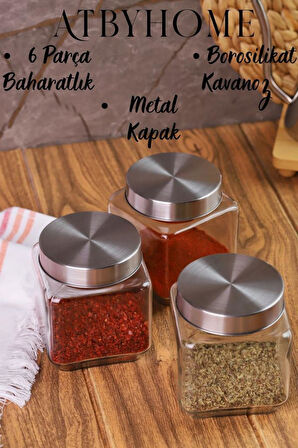 Metal Kapaklı 3'lü Borosilikat Cam Kavanoz Baharatlık 570 ml 