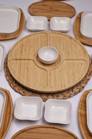 Atbyhome Natural Line 6 Kişilik 22 Parça Seramik ve Bambu Kahvaltı Takımı Lüks Kahvaltılık Sunum Seti