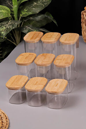 Bambum Multy 9'lu Bambu Kapaklı Cam Saklama Kabı 600ml + 1000ml + 1500ml