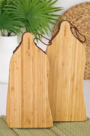 Bambum 2'li Bambu Ahşap Kesme ve Sunum Tahtası – Askılı Doğrama Tahtası Seti