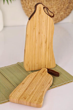 Bambum 2'li Bambu Ahşap Kesme ve Sunum Tahtası – Askılı Doğrama Tahtası Seti