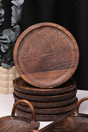 Bambum 8 Parça Pavlonya Obsidian Ahşap Sunum Seti – Yuvarlak ve Dikdörtgen Ayaklı Servis Tabaklar