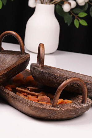 Bambum 3 Parça Pavlonya Deepwood Ahşap Sunum Seti – Kulplu Dikdörtgen Servis Tabakları