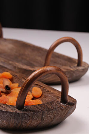 Bambum 2 Parça Pavlonya Darkwood Ahşap Sunum Seti – Kulplu Dikdörtgen Servis Tabakları