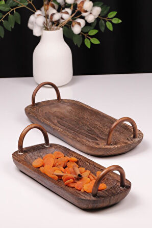 Bambum 2 Parça Pavlonya Darkwood Ahşap Sunum Seti – Kulplu Dikdörtgen Servis Tabakları