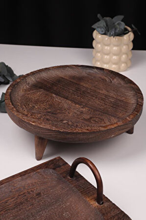 Bambum 2 Parça Pavlonya Elegant Ahşap Sunum ve Servis Seti – Kulplu Dikdörtgen ve Yuvarlak Servis Tabakları