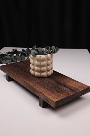 Bambum Pavlonya Classic Dark Ahşap Sunum ve Servis Seti Dikdörtgen Servis Tabakları