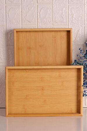 Bambum Marbella - 2`li Bambu Desenli Tepsi Orta Küçük