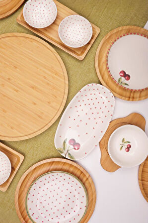 Atbyhome Eden 6 Kişilik 27 Parça Doğal Bambu Porselen Kahvaltı Takımı – Kahvaltı Seti Sunum Seti