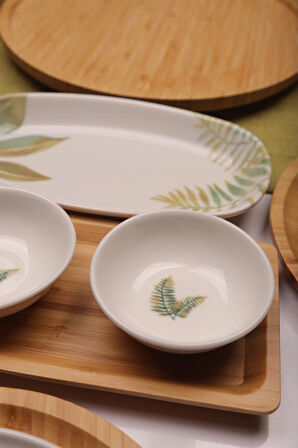 Atbyhome Sage 6 Kişilik 27 Parça Doğal Bambu Porselen Kahvaltı Takımı – Kahvaltı Seti Sunum Seti