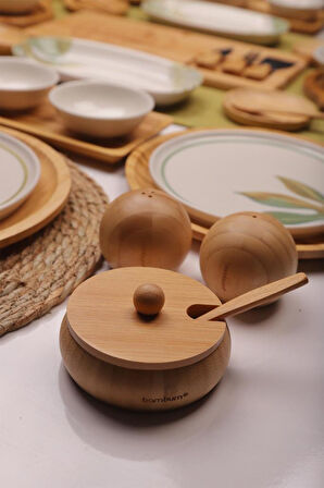 Atbyhome Soul 6 Kişilik 47 Parça Doğal Bambu Porselen Kahvaltı Takımı – Kahvaltı Seti Sunum Seti