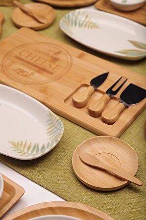 Atbyhome Soul 6 Kişilik 47 Parça Doğal Bambu Porselen Kahvaltı Takımı – Kahvaltı Seti Sunum Seti