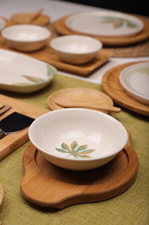 Atbyhome Soul 6 Kişilik 47 Parça Doğal Bambu Porselen Kahvaltı Takımı – Kahvaltı Seti Sunum Seti