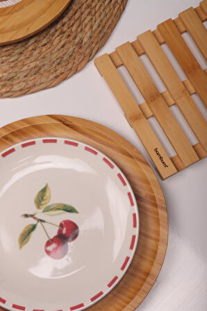 Atbyhome Shine 6 Kişilik 47 Parça Doğal Bambu Porselen Kahvaltı Takımı – Kahvaltı Seti Sunum Seti