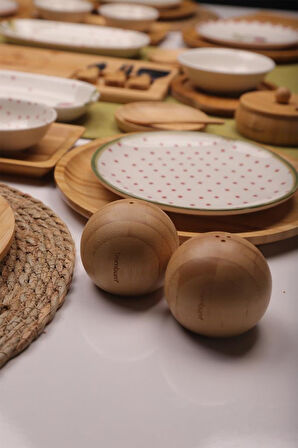 Atbyhome Shine 6 Kişilik 47 Parça Doğal Bambu Porselen Kahvaltı Takımı – Kahvaltı Seti Sunum Seti