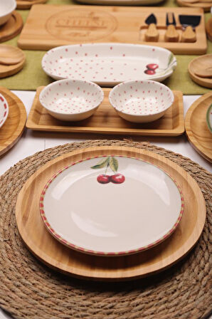 Atbyhome Shine 6 Kişilik 47 Parça Doğal Bambu Porselen Kahvaltı Takımı – Kahvaltı Seti Sunum Seti