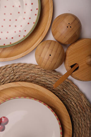 Atbyhome Viva 6 Kişilik 48 Parça Doğal Bambu Porselen Kahvaltı Takımı – Kahvaltı Seti Sunum Seti