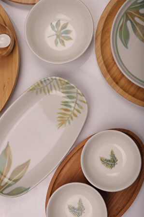 Atbyhome Dawn 6 Kişilik 42 Parça Doğal Bambu Porselen Kahvaltı Takımı – Kahvaltı Seti Sunum Seti