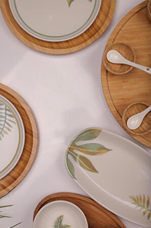 Atbyhome Dawn 6 Kişilik 42 Parça Doğal Bambu Porselen Kahvaltı Takımı – Kahvaltı Seti Sunum Seti