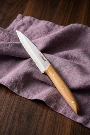 Bambum Gea 6'Lı Bambu Saplı Steak Bıçağı Seti 21.5 Cm - Paslanmaz Çelik Lazer Tırtıklı Et Bıçağı