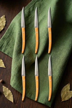 Bambum Valls 6'Lı Kılçık Ve Steak Bıçağı Seti 21.5 Cm - Bambu Saplı Paslanmaz Çelik Balık Bıçağı