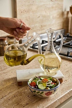 Mermer Stantlı 2'li Borosilikat Cam Yağlık Sirkelik Seti 750 ml - Akıtmayan Kulplu Cam İbrik Yağdanlık